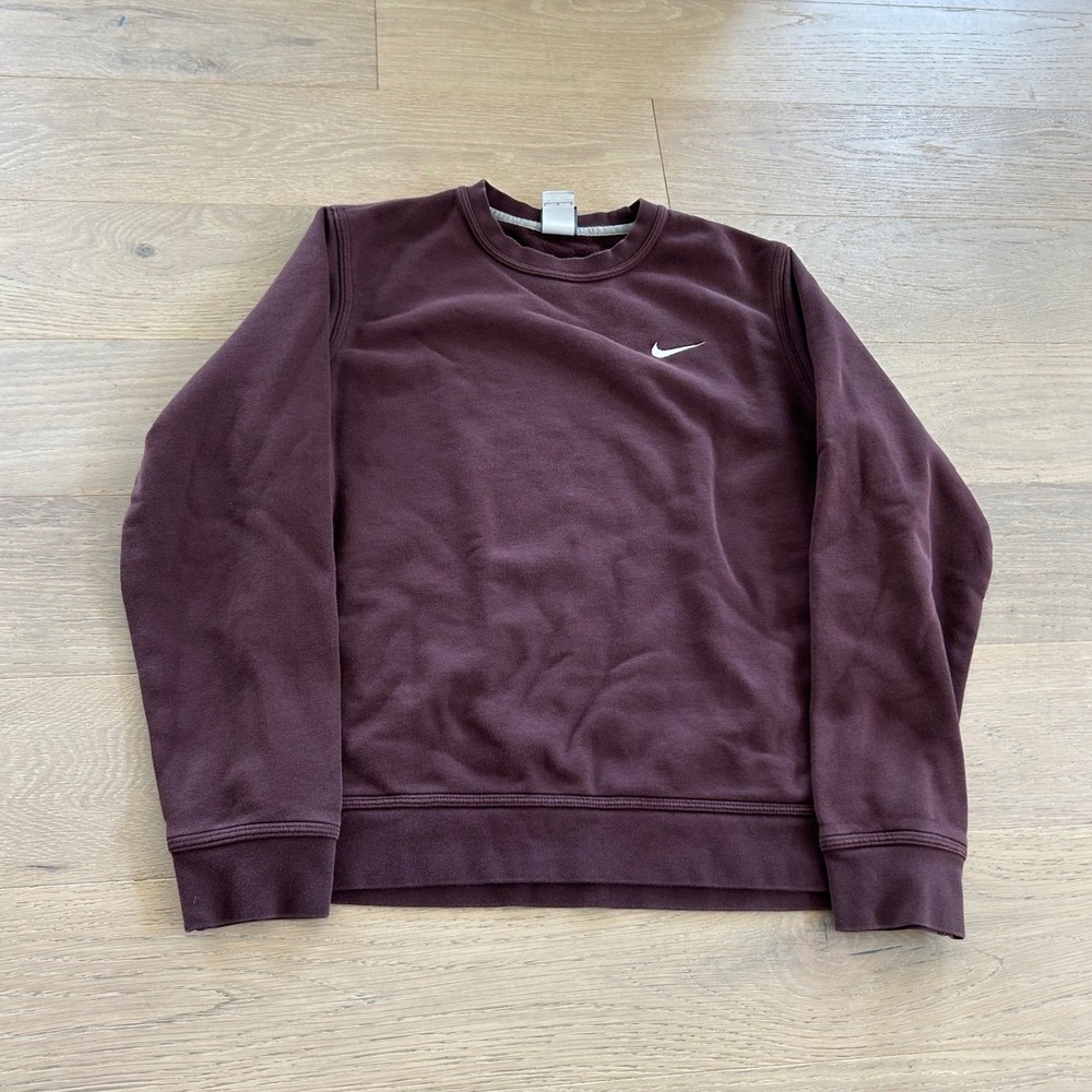 Nike Crewneck Sweatshirt Burgundy Maroon Embroidered Swoosh Mens Large L
